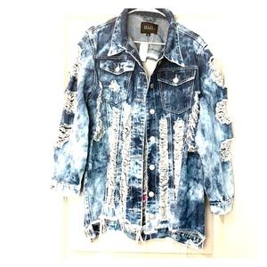 Distressed oversized jean jacket